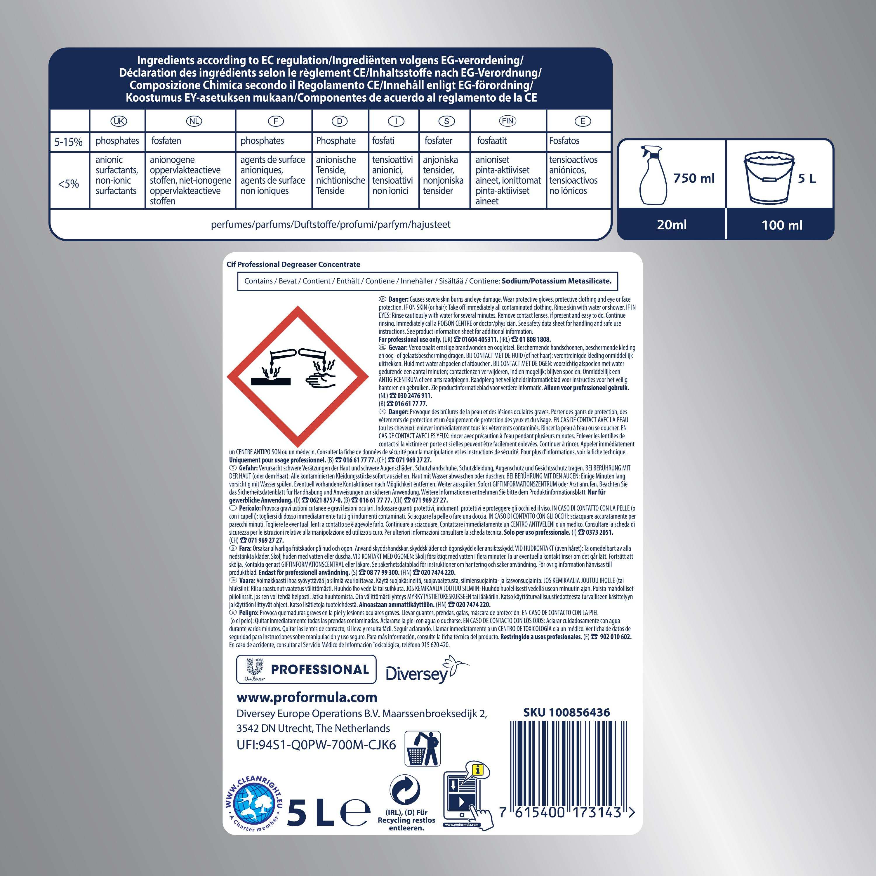 Cif Pro Formula Degreaser Concentrate 2x5L Concentrated kitchen