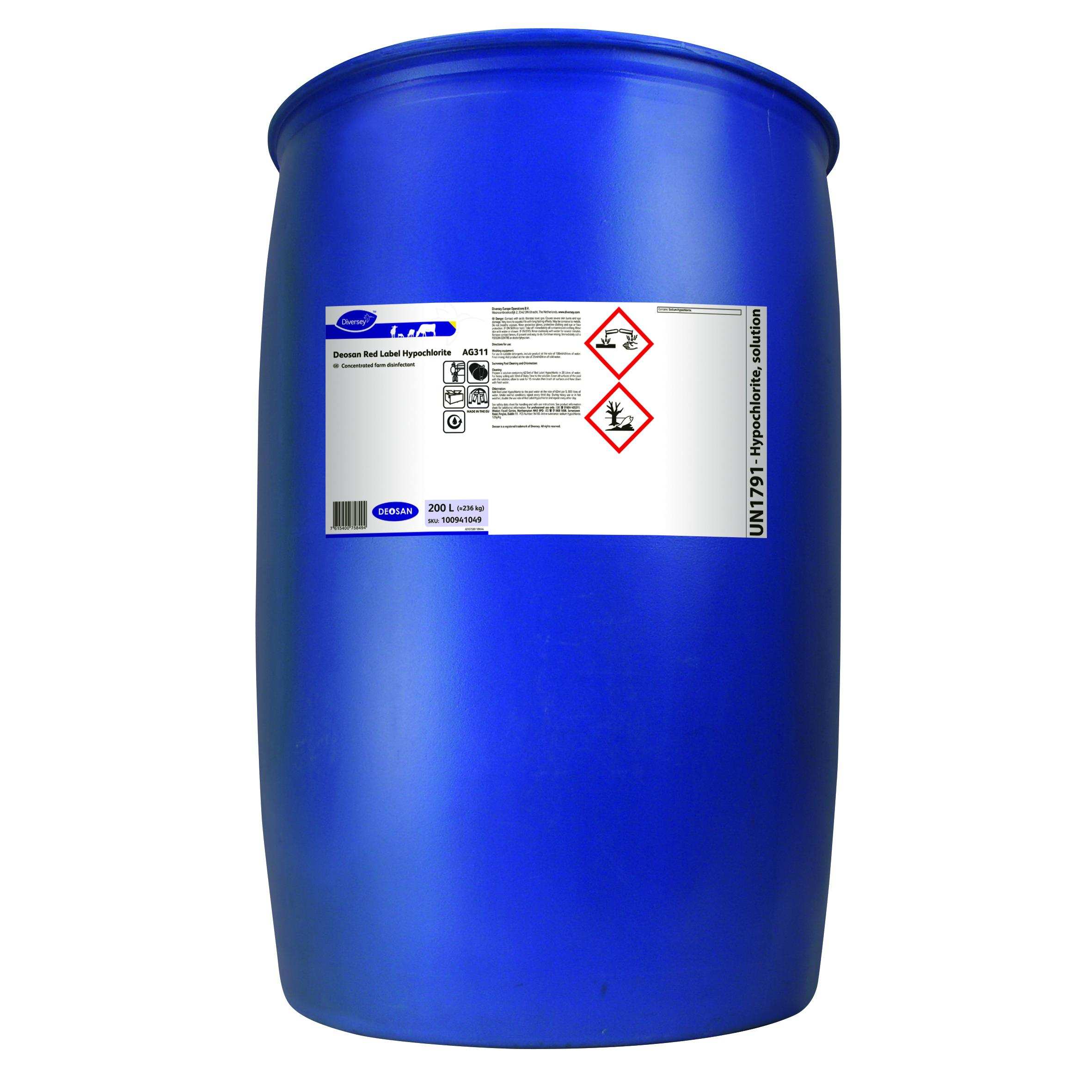 Deosan Red Label Hypochlorite AG311 200L Concentrated farm
