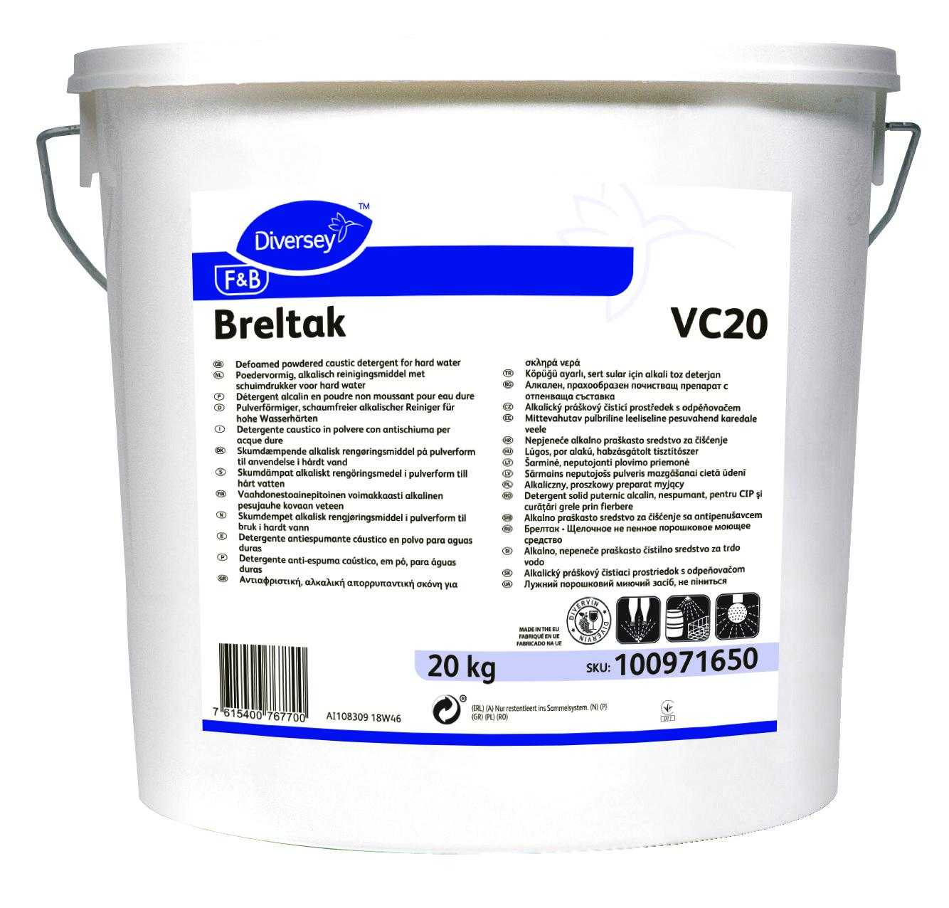 Breltak VC20 20kg Defoamed powdered caustic detergent for hard water