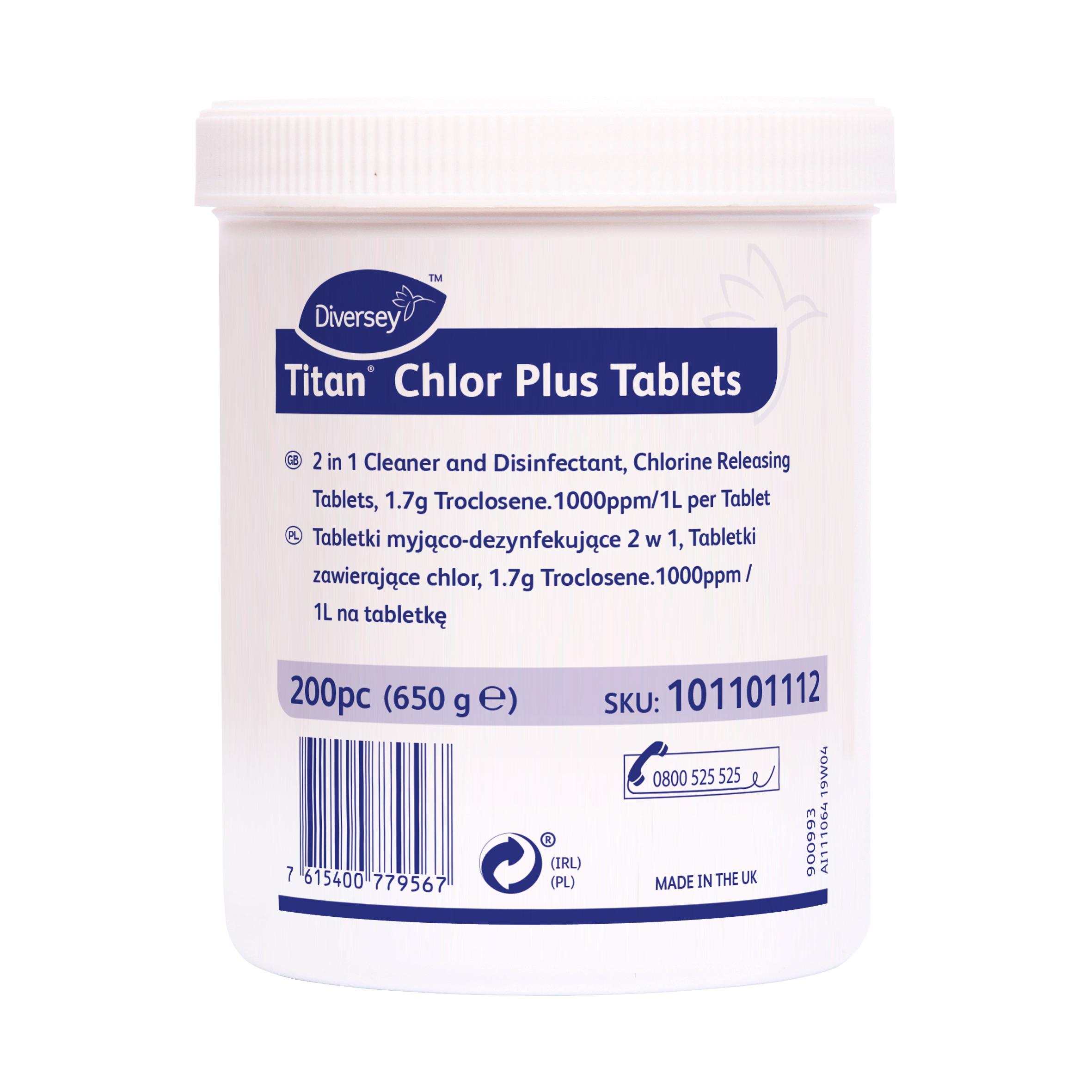 Titan Chlor Plus Tablets 6x200pc 2 in 1 Cleaner and Disinfectant