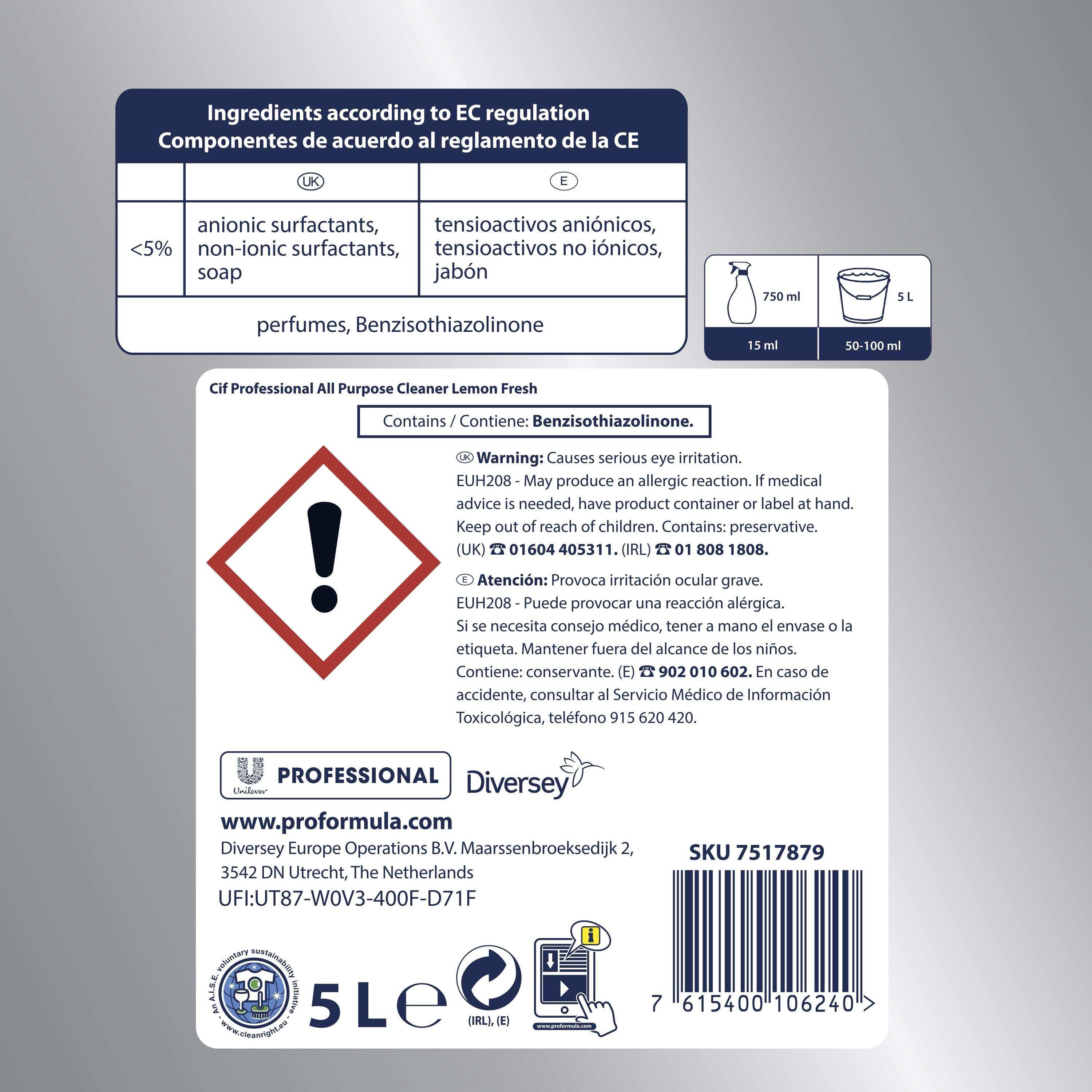 Cif Pro Formula All Purpose Cleaner Lemon Fresh 2x5L All purpose